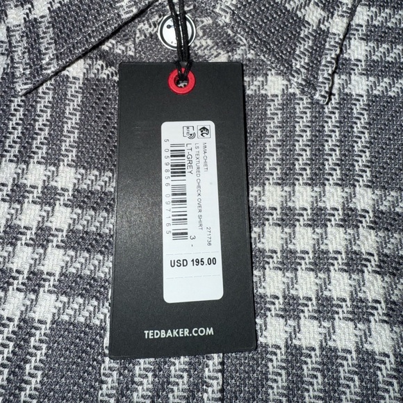 Ted Baker London Long Sleeve Textured Check Over Shirt Lt Grey - Picture 4 of 5